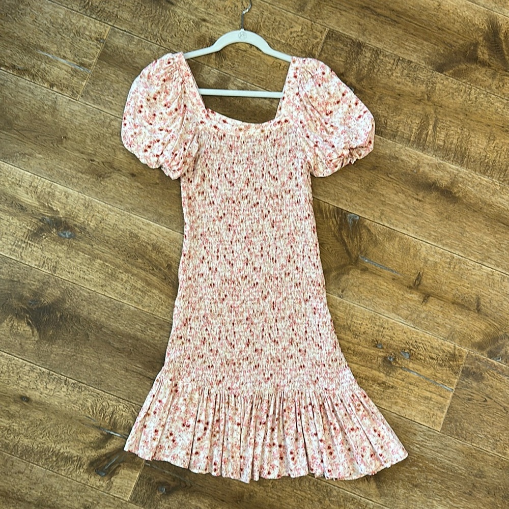 Pink balloon sleeve Anthropology Dress